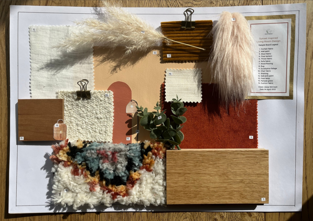 Boho and cottage style mood board sample board