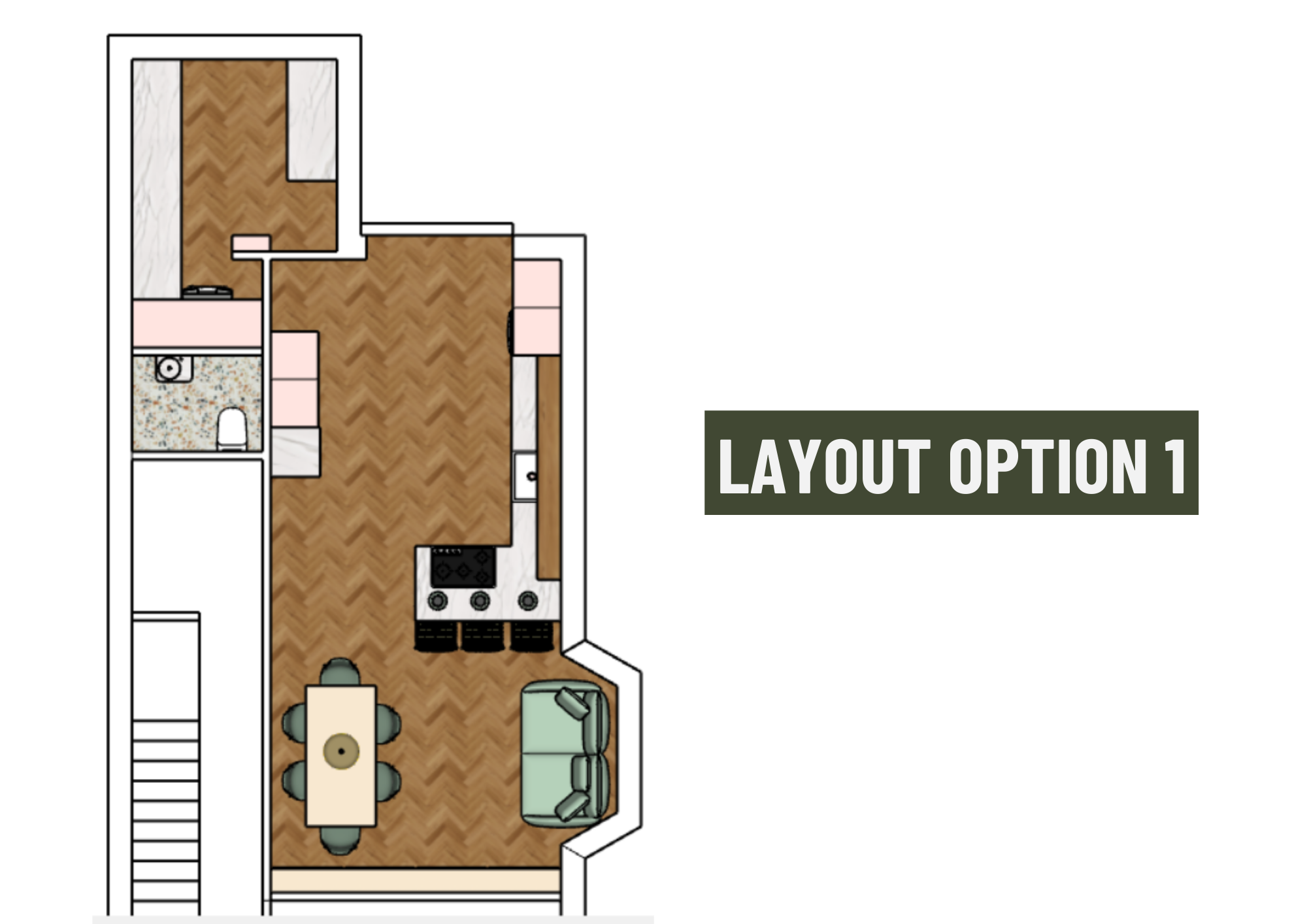 Contemporary Kitchen & Living Layout 1