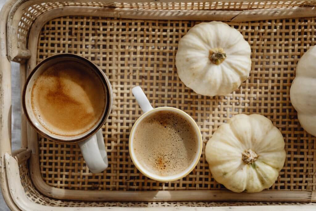 Autumn interior design trends - coffee and pumpkins