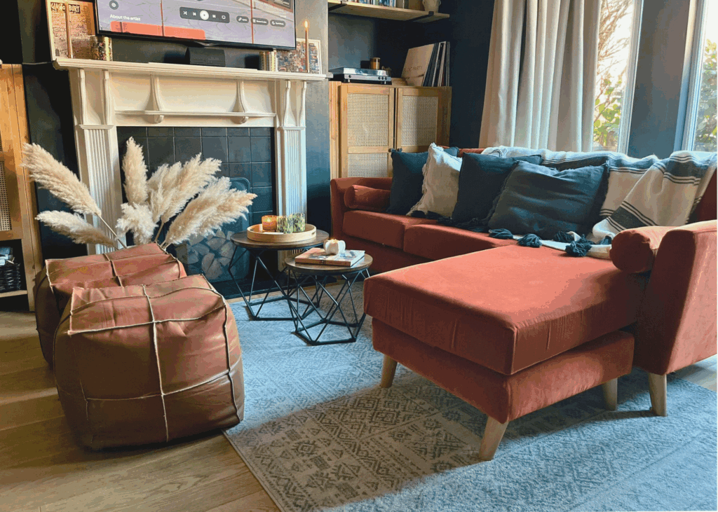 The Sofa + Layout Guide - rust sofa living room